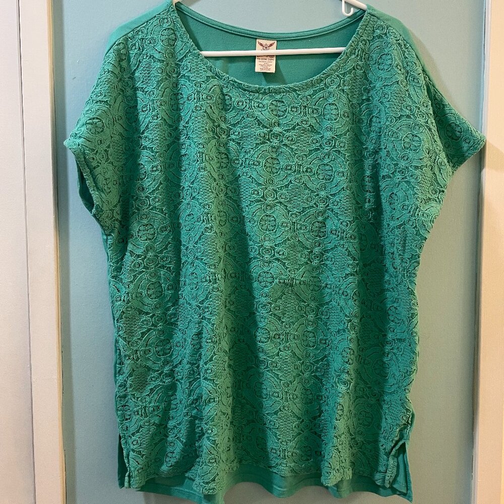 Womens 2x Pale Green Lace Top